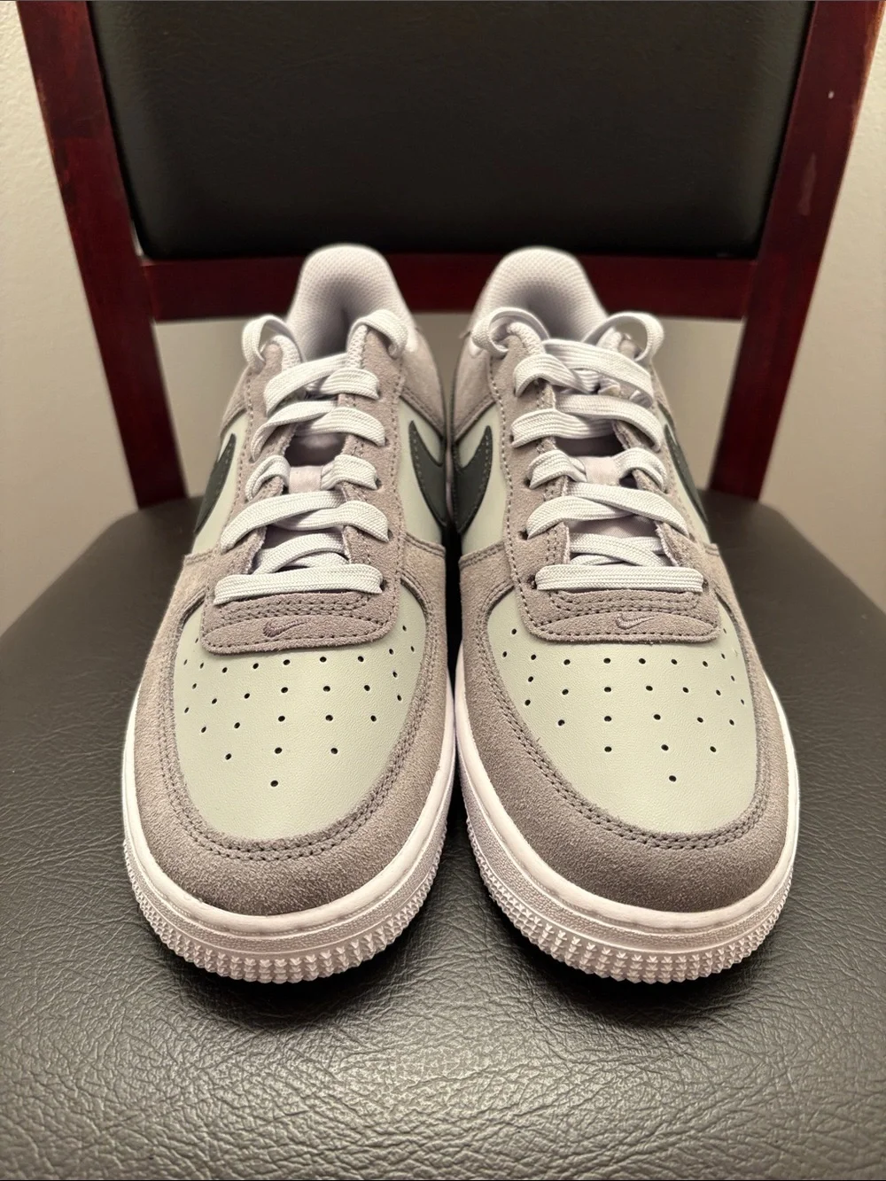 New Boys Nike Air Force 1 ESS+ Low Sneakers - Light Gray & Dark Gray Swoosh 6Y